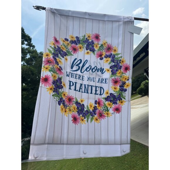 Bloom Where Your Planted Extra Large Yard Flag with Ring of Flowers - Picture 1 of 3